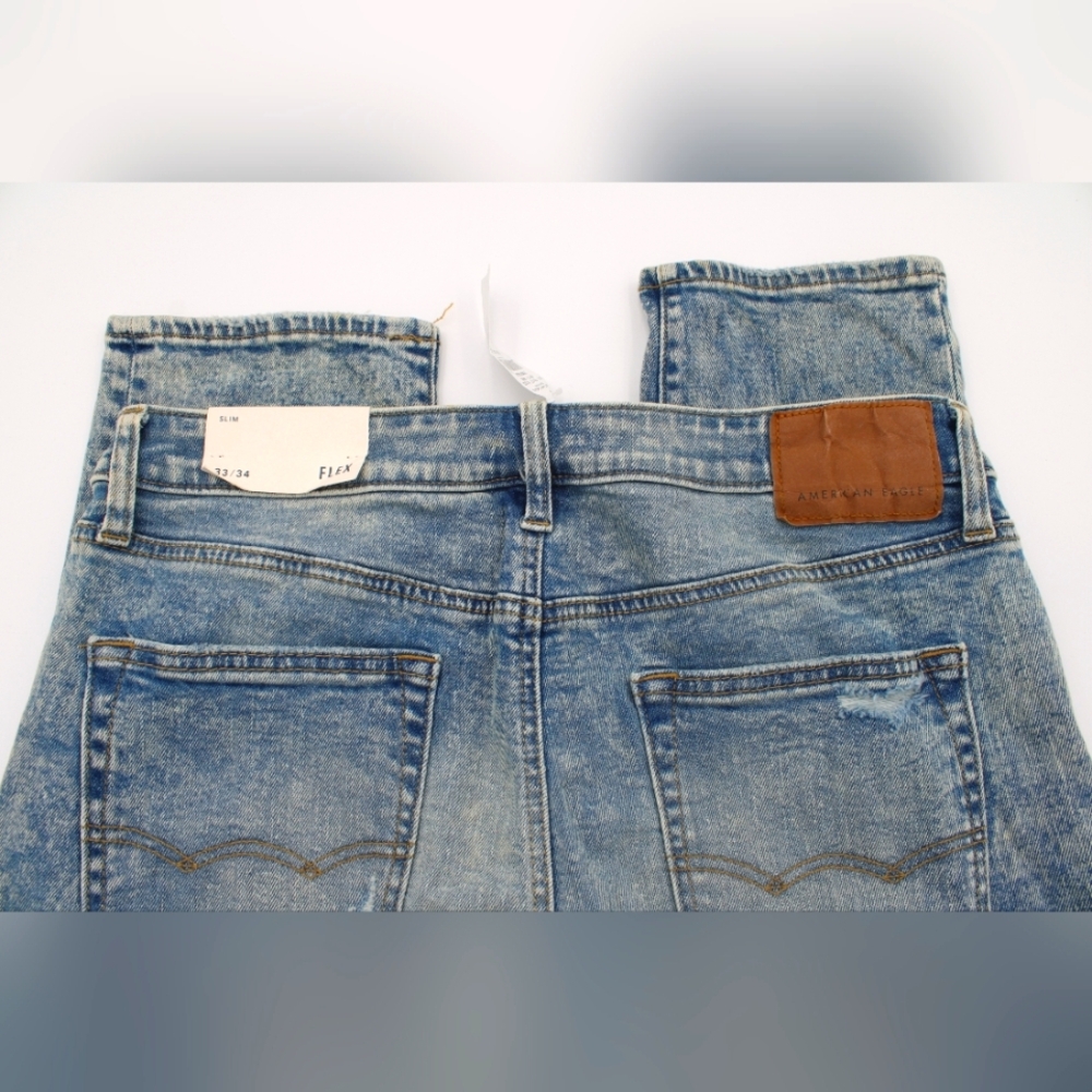 NWT American Eagle Flex Slim Jeans 33x34 – Distressed Stonewash - Picture 4 of 7